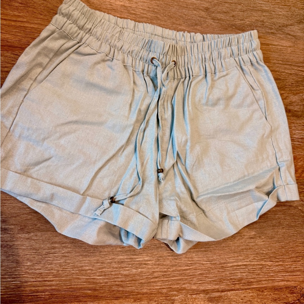 Love Tree Linen Light Blue Women's Tie Waist Shorts